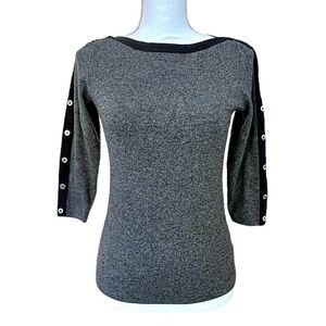 Cute CB Gray Sweater Top with Black Neckline and Buttons on 3/4 Sleeves Sz S